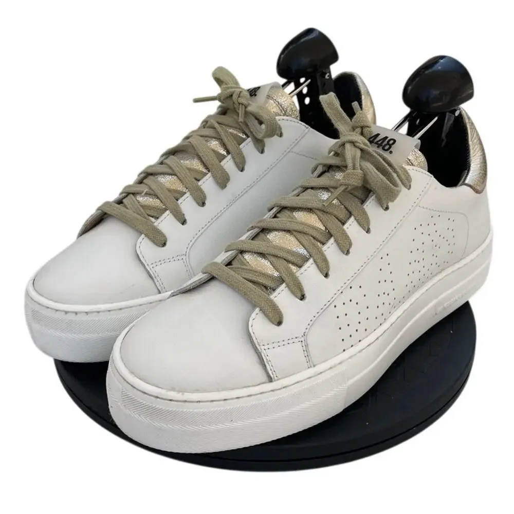 Womens P448 F24Thea Leather Platform Lace Up Athletic Sneaker Shoes SZ 8.5 White